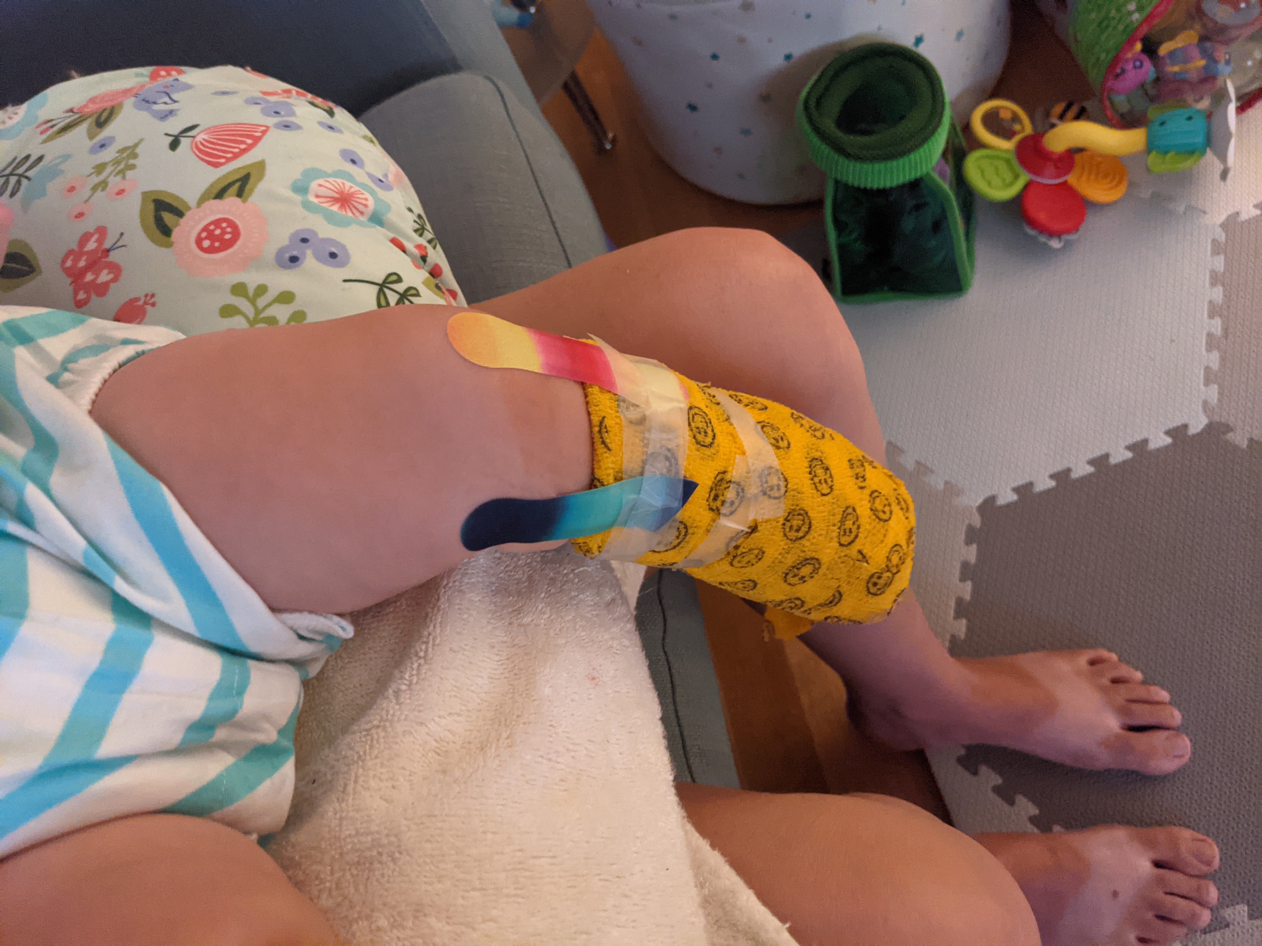Emergency band-aid repair of Gwen's surgical bandages